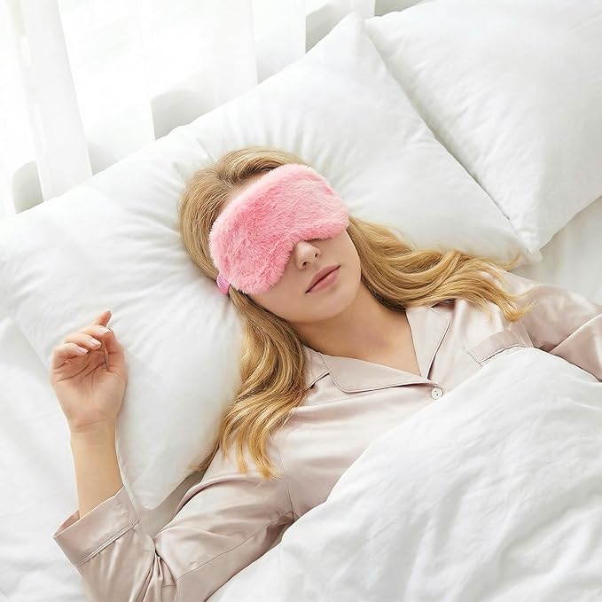 cobee 4 Pcs Plush Eye Mask, Soft Sleeping Blindfold Eyes Cover Comfortable Sleep Mask Plush Blindfold Satin Back PlushSleep Masks Night Eyeshade Cover for Home Travel Office(4 Colors)