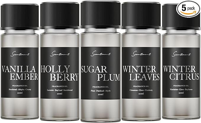 Scentiment Winter Deluxe Discovery Set – Warm Sweet & Spiced Fragrance Oils | Cozy Home Scent Sampler for Cold Air Diffusers 5 x 0.68 fl oz (20 mL)