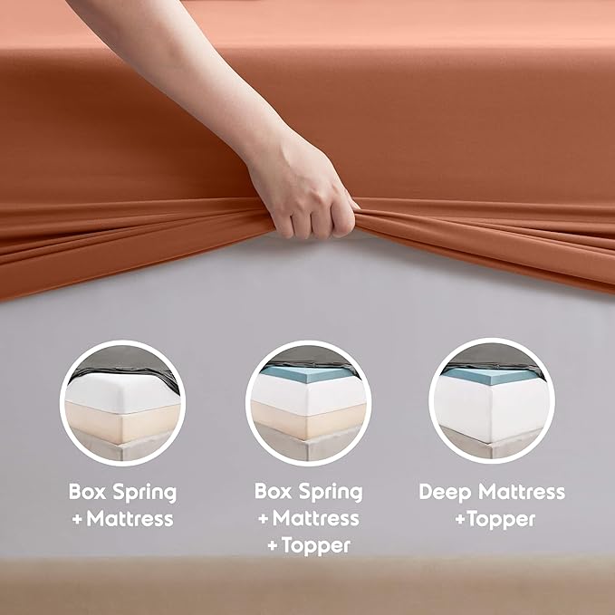 Nestl Extra Deep Queen Sheet Set - 6 Piece Breathable & Cooling Sheets - Hotel Luxury Bedding Set w/18-24 Inch Deep Pockets - Easy & Secure Fit - Super Soft, Wrinkle Free & Comfy - Rust