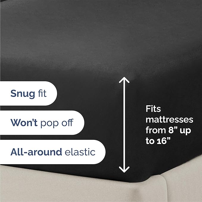 Queen 6 Piece Sheet Set - Comfy, Breathable & Cooling - Hotel Luxury Bedding for Women, Men, Kids, Teens and Children - 1 Flat & 1 Fitted Sheet & 4 Pillowcases w/ Deep Pockets - Wrinkle Free - Black