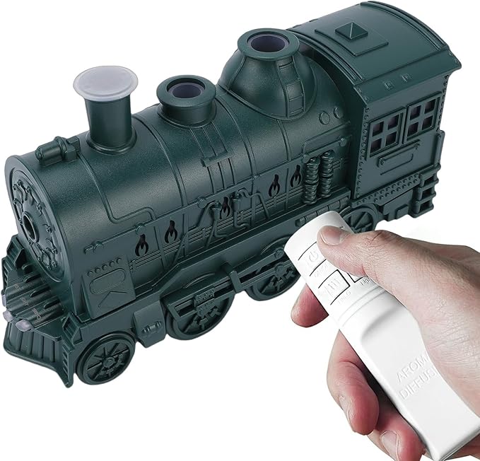 EBTOOLS 300Ml 8W Train Shaped Humidifier With Night Light, Dual Spray Modes, Warm and Cool Blue Light, Low Noise, Essential Oil Diffuser, Misting Function, Cool Mist Humidifier (green)