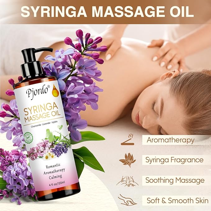 Pjordo Body Massage Oil for Massage Therapy Kit, Lilac, Lavender, Sore Muscle Arnica Oil with Massage Roller Ball, Relaxing Massage Oils for Pain Relief, Spa Gift Set for Him Her