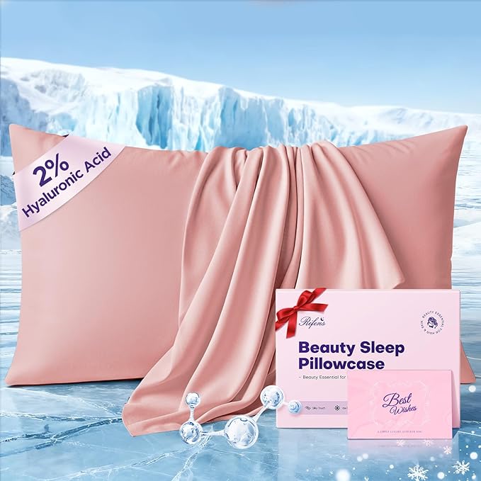 Instant Chill Cooling Pillowcase for Hot Sleepers, 2% HA Infused Pillowcase Hydrates Skin & Hair, Reduces Wrinkles & Frizz, Softer Than Silk Pillow Cases, Pillow Covers King (Coral Pink, 1 Pack)