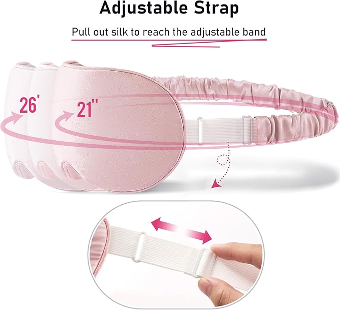 LitBear 100% 22 Momme Mulberry Silk Sleep Mask - 3D Contoured Eye Mask for Men Women, Soft Breathable Sleeping Mask with Adjustable Strap, Perfect Blocks Light for Sleeping (Pale Pink)