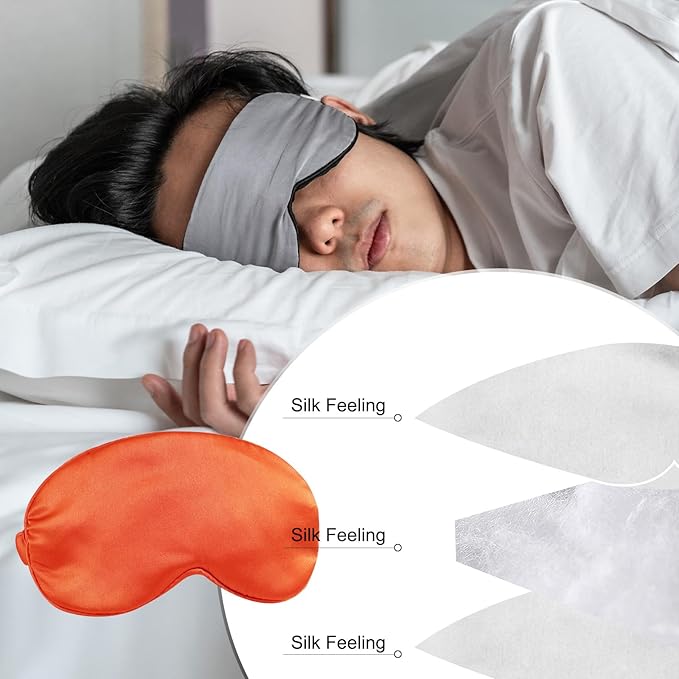 PATIKIL Silk Sleep Mask, 2 Pack Soft Satin Eye Protective Mask Blackout Eye Cover with Elastic Straps for Side Sleeping Women Men Travel, Orange