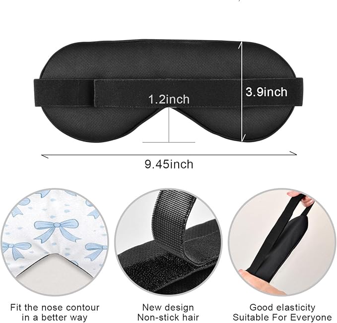 Blue Bows Sleep Mask Soft Cooling Eye Masks for Sleeping with Elastic Strap Night Blindfold for Women Men Travel