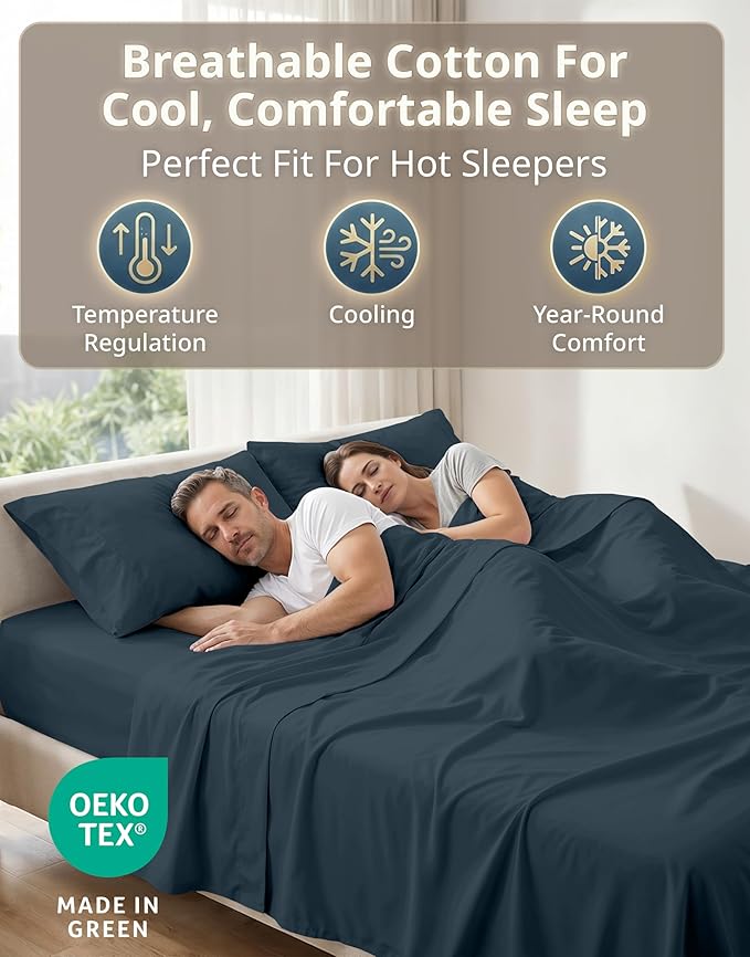 LANE LINEN Cal King Size Sheets Set - 600 Thread Count Premium Sateen Weave for Smooth Feel on Skin - Thick & Comfy Sheets for Summer - Securely Fits Mattresses Upto 15'' Deep - Estate Blue