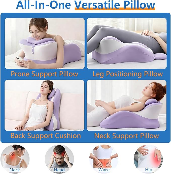 Memory Foam Wedge Pillow, Ergonomic Contoured Intimacy Couples Pillow, 27° Angled Neck Support Pillow Back Support Cushion, Multi-Functional Bed Position Pillow with Removable Cover Purple