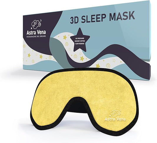 3D Sleep Mask for Kids, Light Block Sleeping Blindfold Memory Foam Contoured Eye Mask for Sleep, Adjustable Strap Eye Cover and Travel Sleep Mask for Boys Girls, Yellow