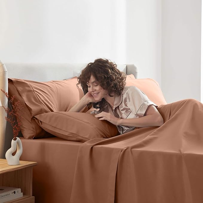 Nestl Extra Deep Full Sheet Set - 6 Piece Breathable & Cooling Sheets - Hotel Luxury Bedding Set w/18-24 Inch Deep Pockets - Easy & Secure Fit - Super Soft, Wrinkle Free & Comfy - Rust