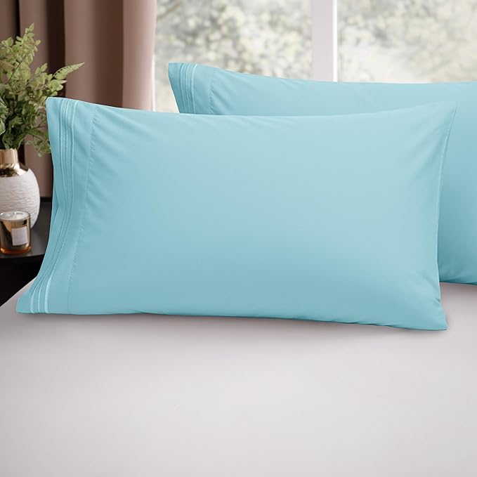 Elegant Comfort Luxury Ultra-Soft 2-Piece Pillowcase Set - 1500 Premium Hotel Quality Microfiber Double Brushed - Wrinkle Resistant, Standard/Queen, Aqua Blue