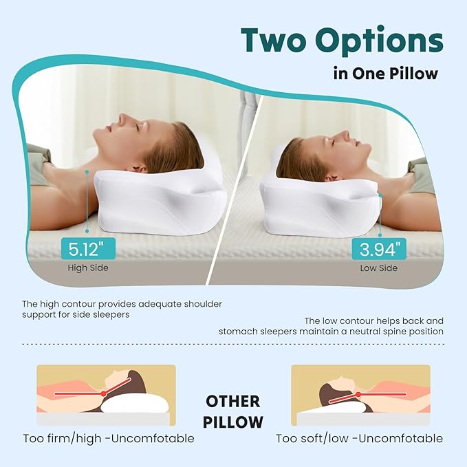 DUMOS Cervical Neck Pillow for Neck Pain Relief, Cooling Memory Foam Pillows for Sleep Apnea, Soft Side Sleeper Pillow Orthopedic Support Ergonomic Pillow for Stomach Back Stomach Sleepers, White