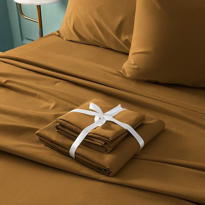 BYSURE 6 Pieces Bed Sheets Set(Full, Mocha) - Super Soft 1800 Thread Count 100% Microfiber Sheets with Deep Pockets, Wrinkle & Fade Resistant