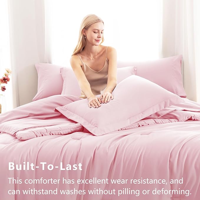 CozyLux King Size Comforter Set Pink, 7 Pieces Bed in a Bag King Comforter Set with Sheets, Luxury Soft Bedding Sets with Down Alternative Comforter, Fitted Sheet, Flat Sheet, Pillowcases & Shams