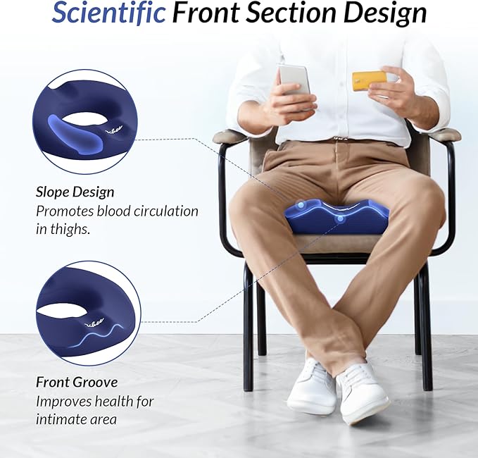 ZIKEE Donut Pillow Seat Cushion for Tailbone Pain, Hemorrhoid Pillow with Pressure Relief Hole & Thigh Slope Design for Postpartum & Post Surgery Sitting Relief (Blue, Large)