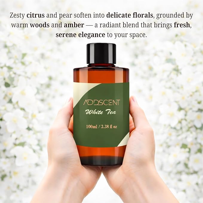 White Tea Fragrance Oil 100ml for Diffuser, Fresh Floral and Citrus Aroma for Bedroom Living Office Spa, Calm, Clean and Refreshing Scent with Balanced Layered Notes
