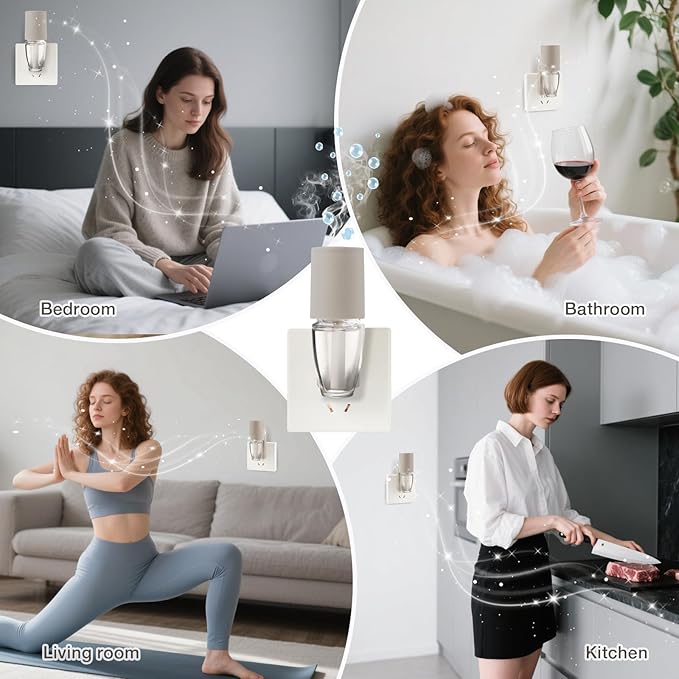 4 Pcs Wall Fragrance Plug in with Night Light Compatible with Bath and Body Works Wallflowers, with 3-Speed Adjustable Fragrance Essential Oil Diffuser for Home, Khaki