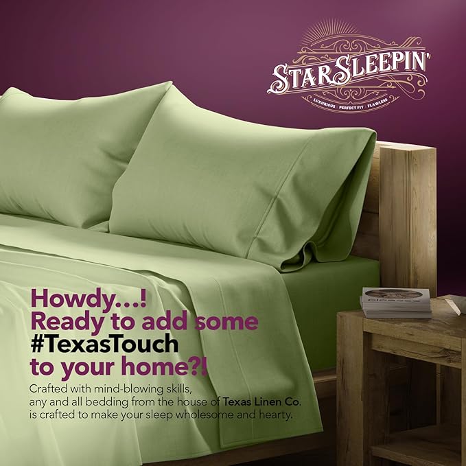 TEXAS LINEN CO. 100% Egyptian Cotton Sheets King Size Set - 1200 Series Star Sleepin' Collection Egyptian Cotton Luxury Sheets King Size (4 PC, Sage Green), 17" Deep Pocket, Sateen Hotel Bedding Set