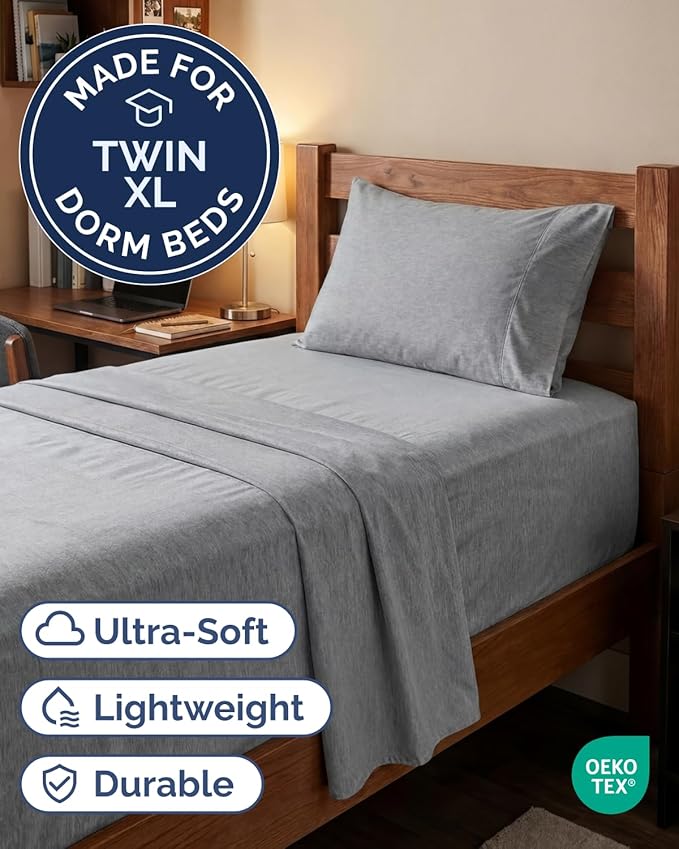 Extra Deep Twin XL Sheet Set - 3 Piece Breathable & Cooling Bed Sheets - Easily Fits 18 to 24 inch Mattress - Soft, Wrinkle & Fade Free w/ Extra Deep Pockets - Hotel Luxury Bedding - Heathered Grey