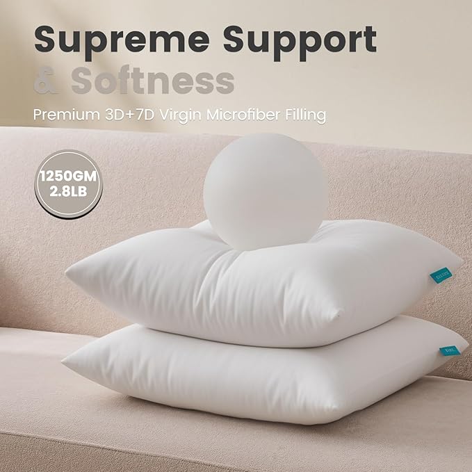 QUIETSEA 26x26 Pillow Inserts, 2 Pack Down Alternative Euro Pillow Inserts, Fluffy Soft Square Decorative Pillows for Bed, Couch and Sofa