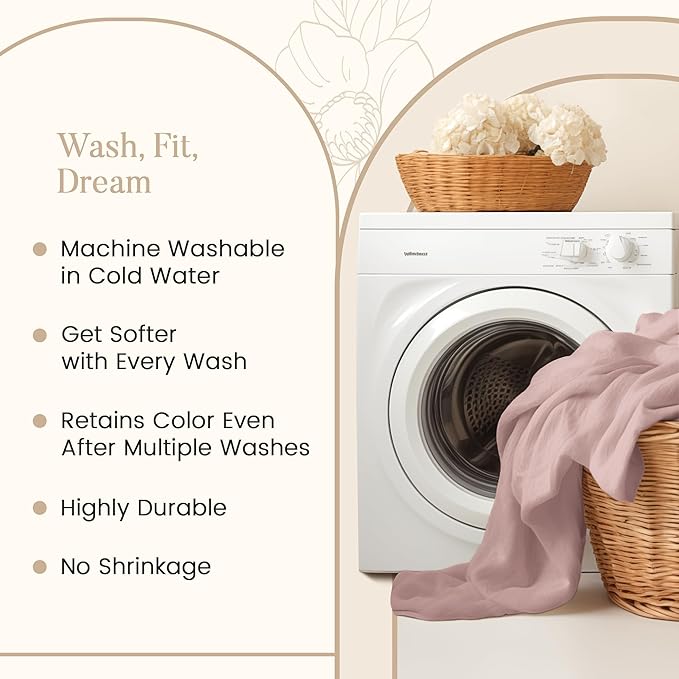 100% Cotton Sheets For Sateen Weave Twin Bed, 800TC Fully Elasticated Twin Fitted Sheet & Pillowcase Set, 15" Deep Pocket Sheets Machine Washable, Naturally Cool & Breathable - Sepia Rose