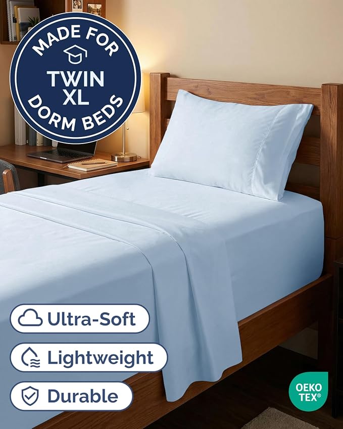 Extra Deep Twin XL Sheet Set - 3 Piece Breathable & Cooling Bed Sheets - Easily Fits 18 to 24 inch Mattress - Ultra Soft, Wrinkle & Fade Free w/ Extra Deep Pockets - Hotel Luxury Bedding - Sky Blue