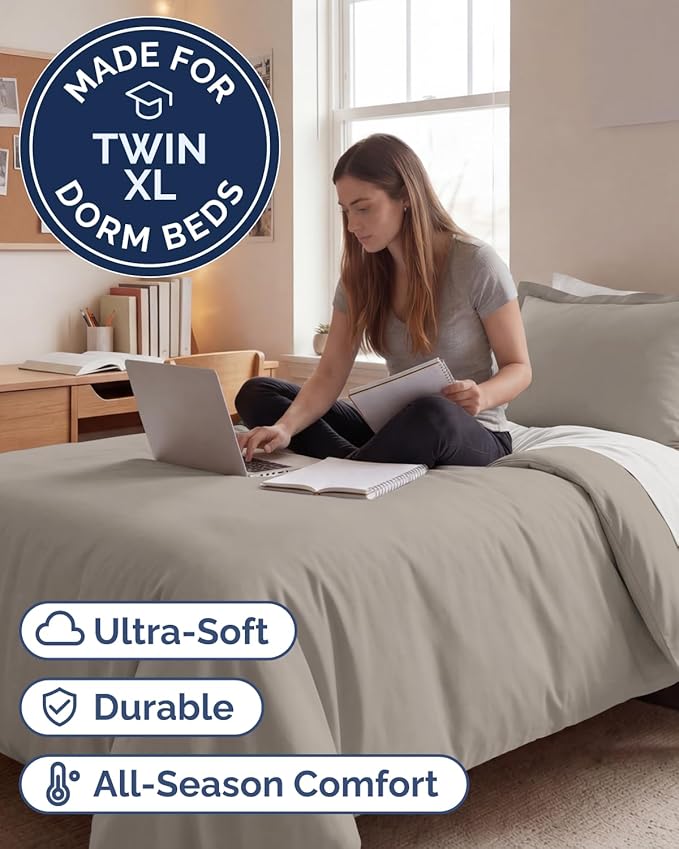 Duvet Cover Twin/Twin XL Size Set - Extra Soft Twin/Twin XL Duvet Cover 68" x 90" with 1 Pillow Sham - Hotel Luxury, Easy Care, Fade Free w/ Zipper Closures & Ties - Comfy & Breathable (Light Grey)