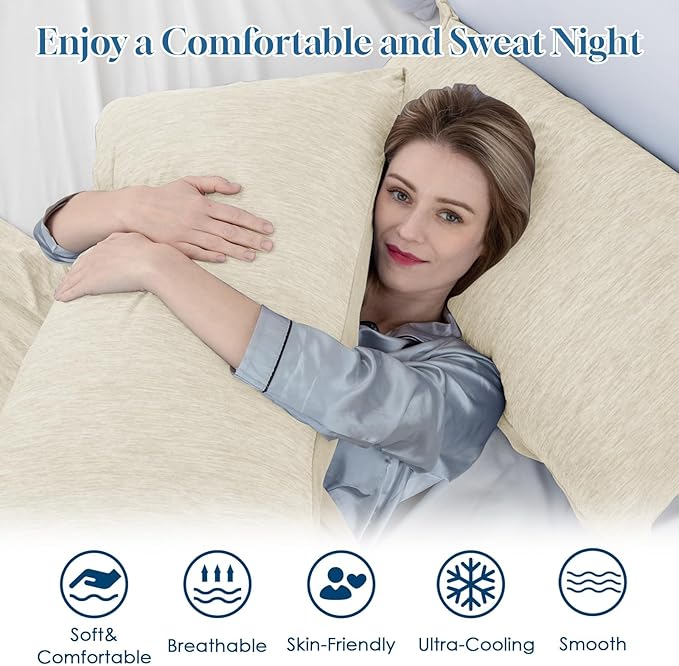 CHOSHOME Cooling Pillow Cases Zipper Pillow Covers Q-Max > 0.45 Zippered Pillowcases for Hot Sleepers, Soft, Breathable, Skin-Friendly, 2 Pack (Standard, 20"x26", Beige)