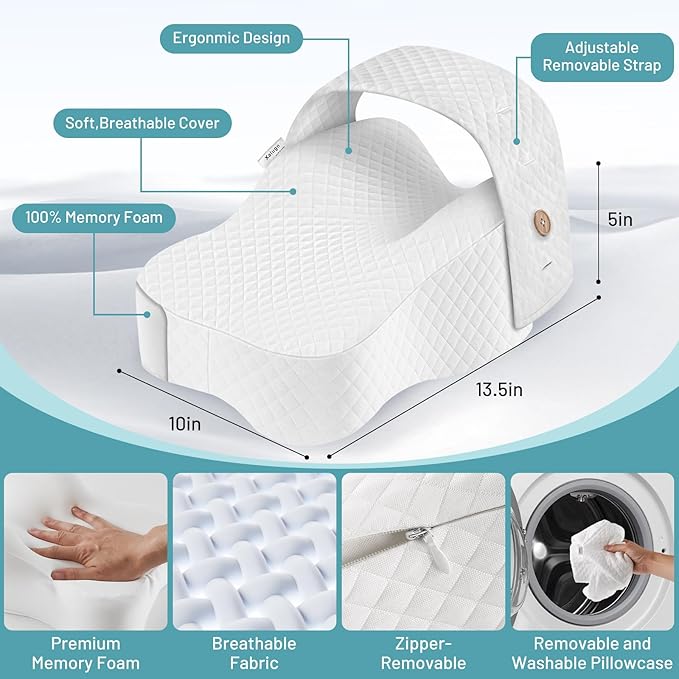 Knee Pillow for Side Sleepers | Spine Alignment & Hip Support with Adjustable Memory Foam, Contour Design & Non-Slip Strap | Cooling, Machine-Washable Cover for Home, Travel & Recovery Support