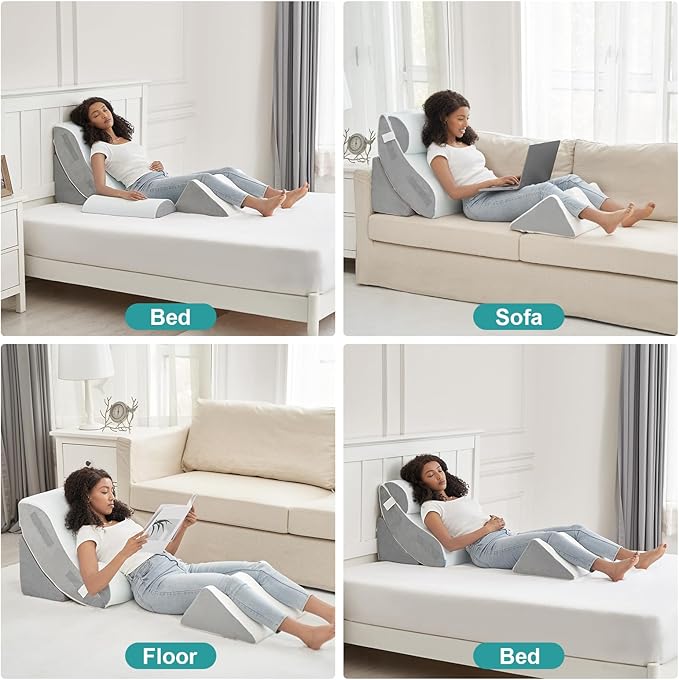 Hansleep Bed Wedge Pillow Set for After Surgery 4PCS, Post Surgery Pillow for Sleep Apnea and Acid Reflux Relief, Adjustable Reading Pillows Back Support with Memory Foam, White, 20"