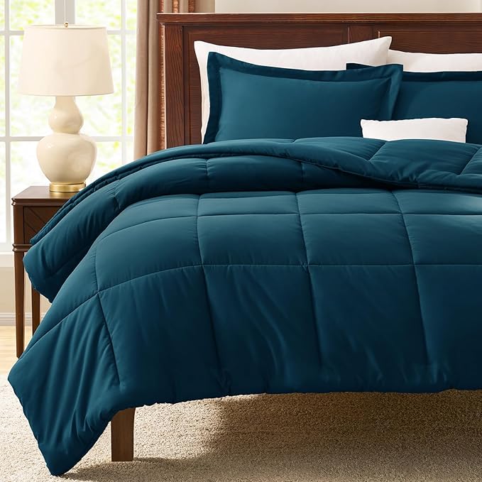 CozyLux King Size Comforter Set - Lyons Blue Comforter King, 3 Pieces Box Stitched Bed Set for All Seasons, Soft Lightweight Bedding Sets with 1 Down Alternative Comforter and 2 Pillow Shams