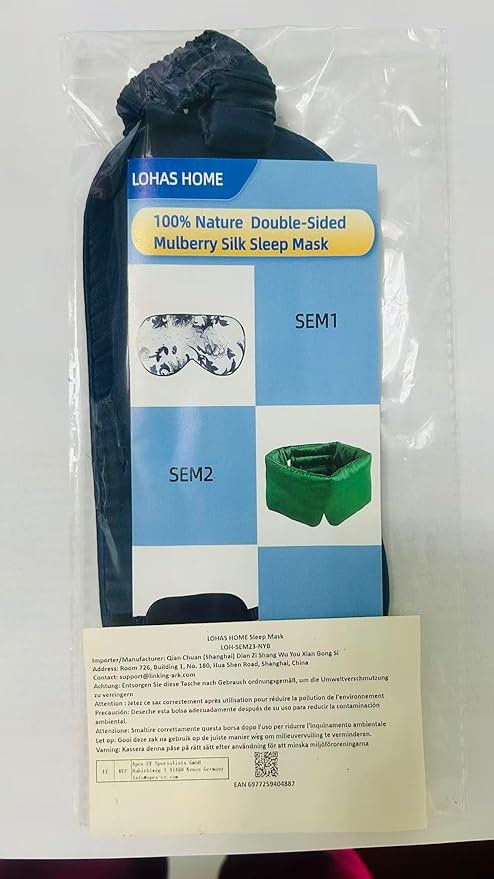 100% Nature Double-Sided Mulberry Silk Shading Eye Mask with Silk Strap, Navy