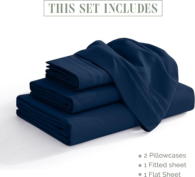 Elegant Comfort Luxurious 1500 Premium Hotel Quality Microfiber 4-Piece Sheet Set, 18-24 Inches Deep - Extra Deep Pocket Sheets - Ultra Soft 4PC Deep Pocket Sheets, California King, Navy Blue