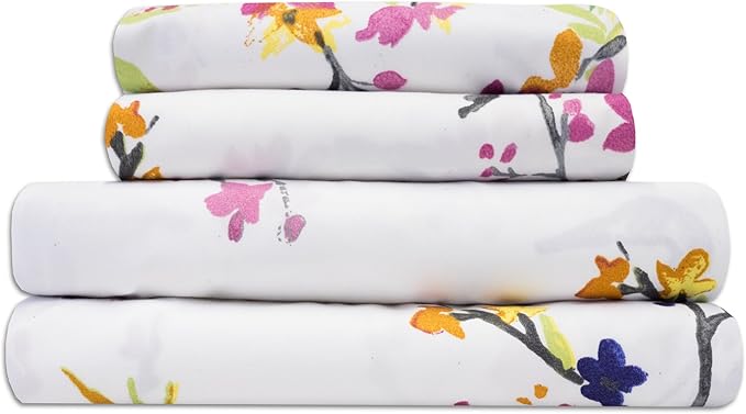 1500 Supreme Collection Extra Soft Botanical Bright Whimsical Watercolor Pattern Sheet Set, King - Luxury Bed Sheets Set with Deep Pocket Wrinkle Free Bedding, Printed Pattern, King
