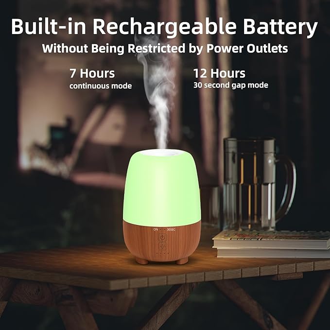 SPLITSKY Rechargeable Battery Essential Oil Diffuser 150ML, Portable Cordless Aromatherapy Diffuser, 7-Color LED Light, 7 Hours Run Time, Quiet Design, Safe Auto Shut-Off, for Office, Home, Outdoor