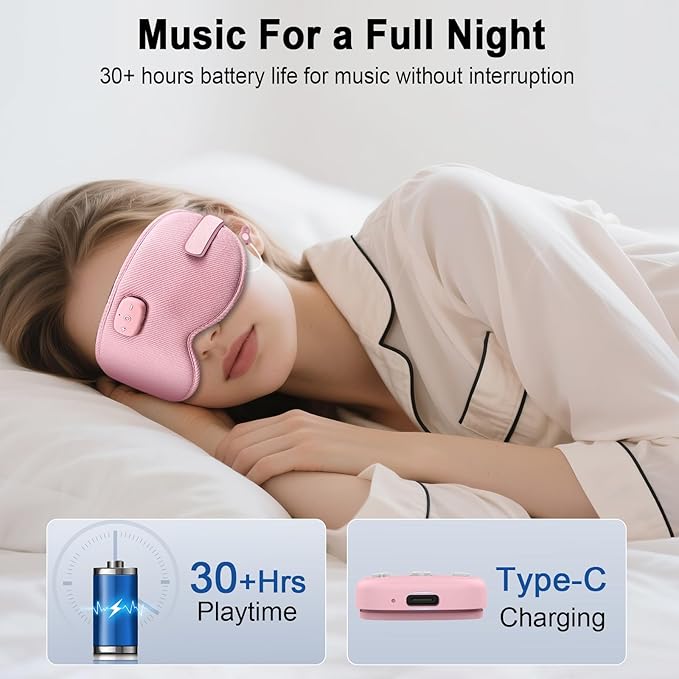 3D Sleep Mask with Bluetooth Headphones, Sleeping Earbuds with HD Mic, Sleep Eye Mask for Side, Zero Eye Pressure, Blackout Eye Mask for Sleep Travel, Elastic Band Eye Masks, for Men Women Gifts,Pink