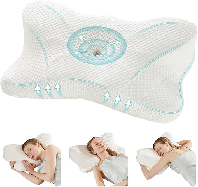 NEWBULIG Cervical Neck Pillow, Ergonomic Memory Foam Pillow for Neck Pain Relief, Contour Bed Pillow with Neck Support for Side, Back & Stomach Sleepers, King, White