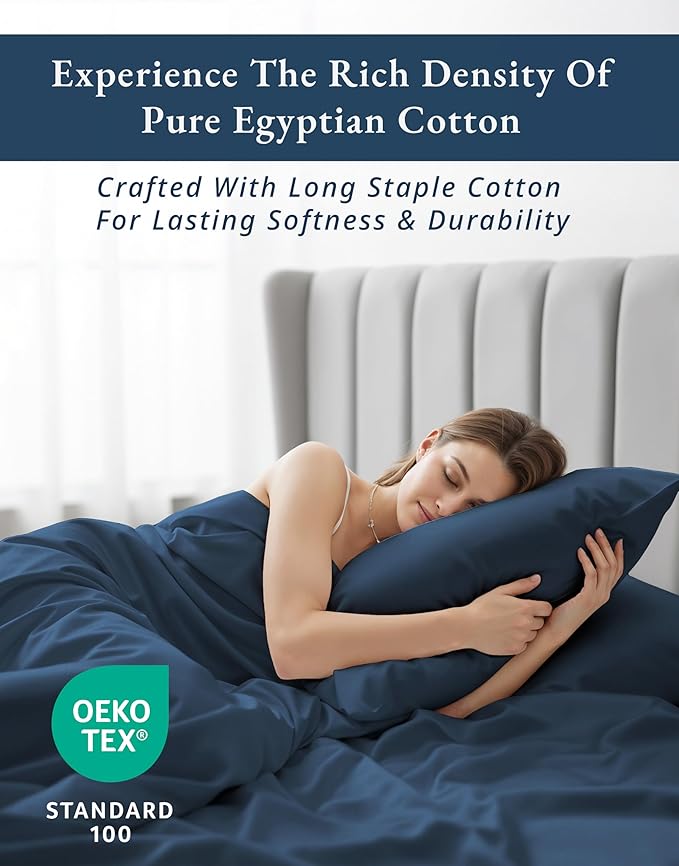 LANE LINEN 100% Egyptian Cotton Bed Sheets Full Size, Long Staple Mercerized Cotton Bedding Sheets, Luxury Hotel Like Thick 15 inch Deep Pocket Full Sheet, Reinforced French Seams -Estate Blue