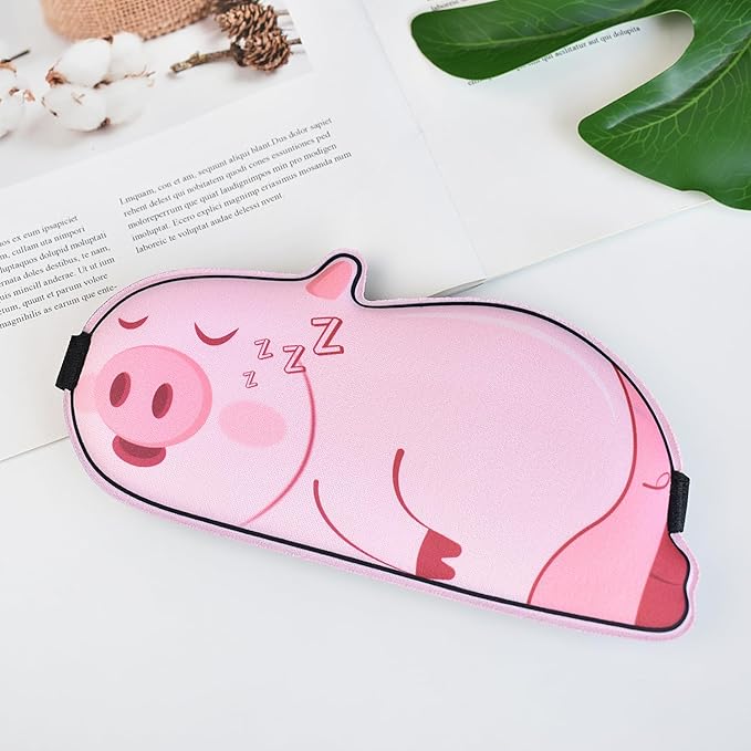 Cute Piggy Sleeping Mask Eye Mask Funny Animal 3D Contoured Sleep Mask Soft Breathable Blindfold Travel Eye Cover Eyeshade for Kids Adults Girls Boys Women Men (Piggy, Pink)