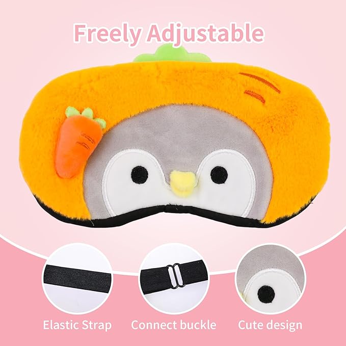 PERFECTSIGHT Sleep Eye Masks, Cute Sleep Eye Cover Lightweight Adjustable Eyeshade Mask Cover for Women Men Sleep Travel Nap, Carrot Penguin