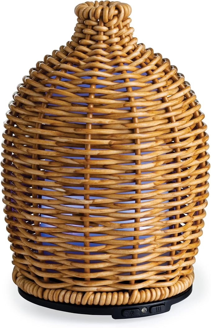 Airome Wicker Medium Essential Oil Diffuser|100 mL Humidifying Ultrasonic Aromatherapy Diffuser 8 Colorful LED Lights, Intermittent & Continual Mist, Auto Shut-Off