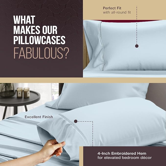 TEXAS LINEN CO. 100% Egyptian Cotton Pillowcases King Size - Snoozin' Supreme Collection 2000 Series Luxury Cotton Pillow Case Set of 2, Cooling Envelope Closure Hotel Pillowcase (21 x 41, Light Blue)