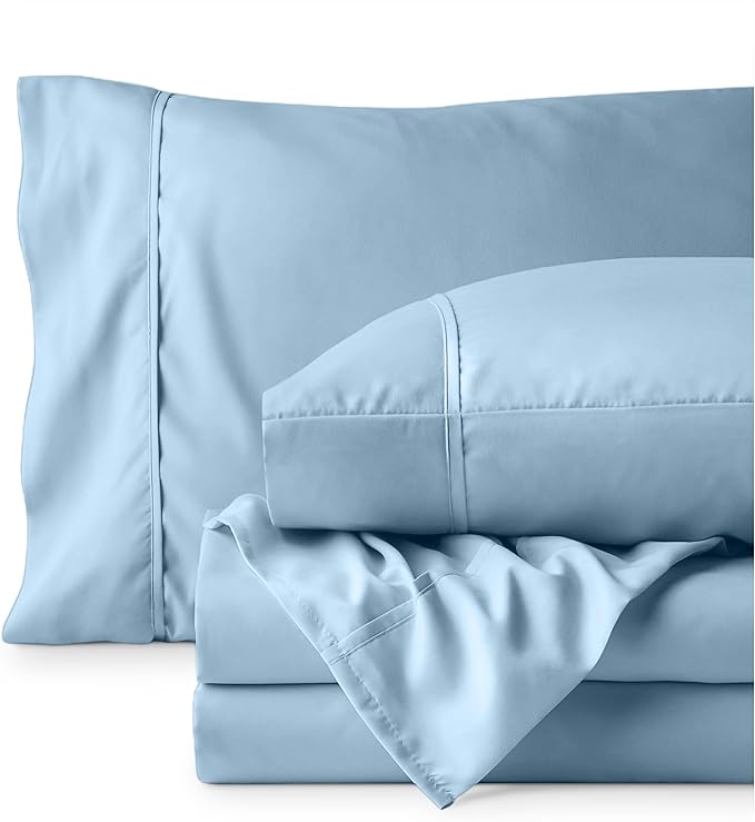 Bare Home Hotel Luxury Twin XL Sheet Set, Extra Soft - 4 Piece Set - Deep Pockets - Easy Fit - Cooling & Breathable - Wrinkle, Fade, Stain Resistant - Includes 2 Pillowcases (Twin XL, Light Blue)