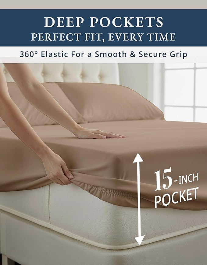 LANE LINEN 100% Egyptian Cotton Split King Sheets for Adjustable Beds- Soft & Comfy Sateen Weave for Silky Finish, Cool Breathable Eco Friendly Sustainably Produced Bedding- Taupe
