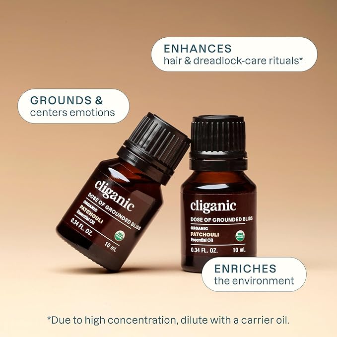 Cliganic Organic Patchouli Essential Oil - 100% Pure Natural Undiluted, for Aromatherapy Diffuser | Non-GMO Verified