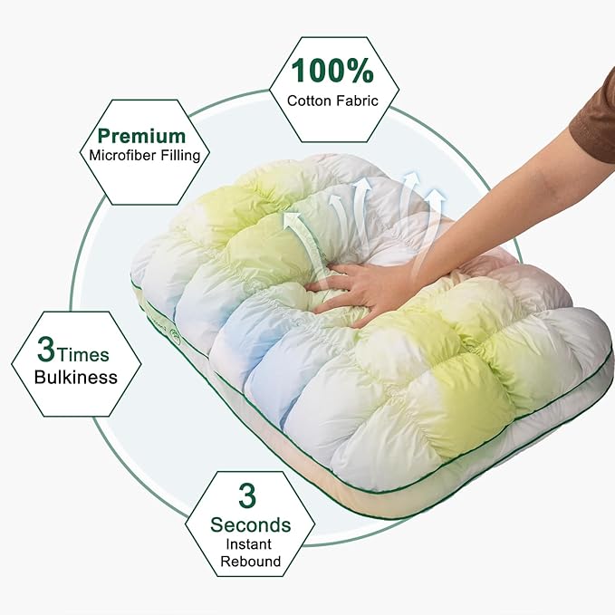 YOUR MOON Fluffy Support Bed Pillow Queen Size, Super Soft Premium Down-Alternative Filling for Sleeping, Luxury Hotel Quality Bed Pillows for Side Sleeper (Rainbow)