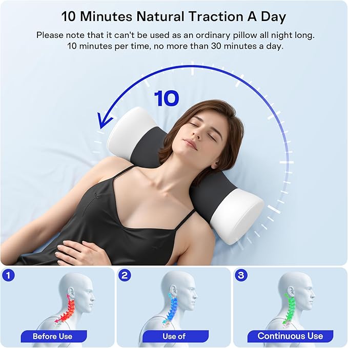 Neck Roll Pillow - Memory Foam Round Neck Pillow for Sleeping - Cooling Cover Cervical Roll Pillow - Ergonomic Bolster Pillow for Neck, Leg, Back, Yoga, Relaxing (Grey White)