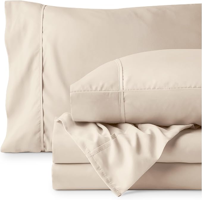 Bare Home Hotel Luxury Twin Sheet Set, Extra Soft - 4 Piece Set - Deep Pockets - Easy Fit - Cooling & Breathable - Wrinkle, Fade, Stain Resistant - Includes 2 Pillowcases (Twin, Sand)
