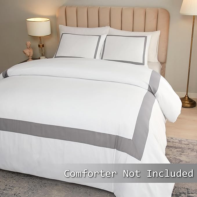OSVINO Twin Duvet Cover Set - Hotel Style Grey Line Pattern Microfiber Bedding, 2 Pieces with Pillowcase, Soft Breathable with Zipper Closure, Cooling Feel, Wrinkle Resistant, Comforter Not Included