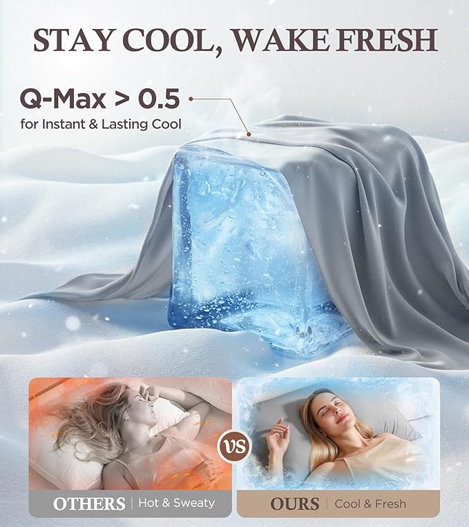 Instant Chill Cooling Pillowcase for Hot Sleepers, 2% HA Infused Pillowcase Hydrates Skin & Hair, Reduces Wrinkles & Frizz, Softer Than Silk Pillow Cases, Pillow Covers King (Light Gray, 1 Pack)
